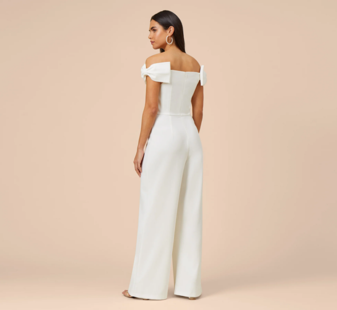 Off-The-Shoulder Jumpsuit with Bows In Ivory 