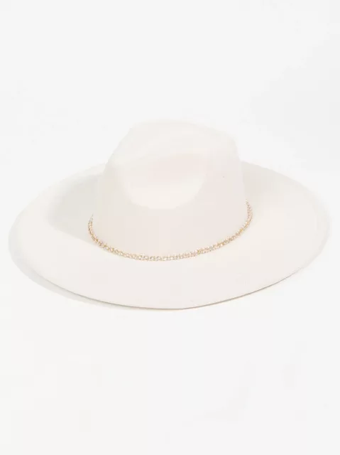 Pearl And Crystal Trim Suede Hat