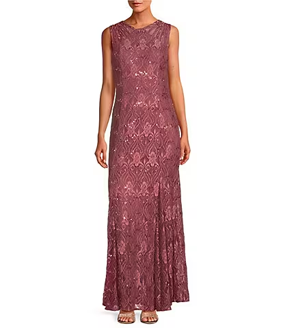 Illusion Shoulder High V-Neck Sleeveless Lace Sheath Gown