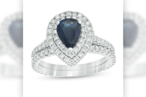 Pear-Shaped Blue Sapphire and 1 CT. T.W. Diamond Double Frame Bridal Engagement Ring
