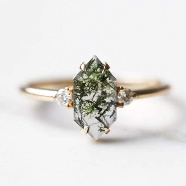 Moss Agate Engagement Rings