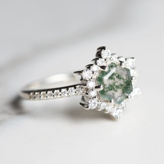 Moss Agate Engagement Rings