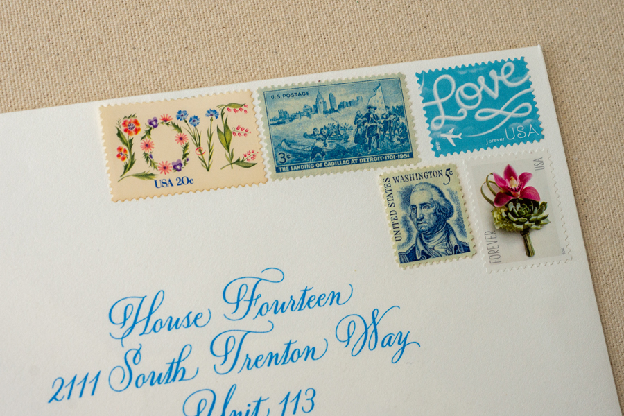 Vintage Stamps, wedding invitation